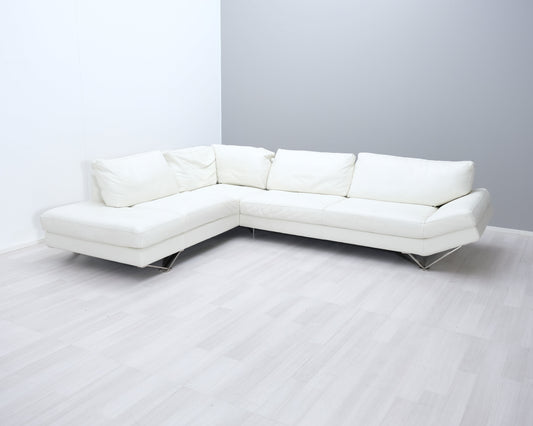Natuzzi hörnsoffa i skinn vit