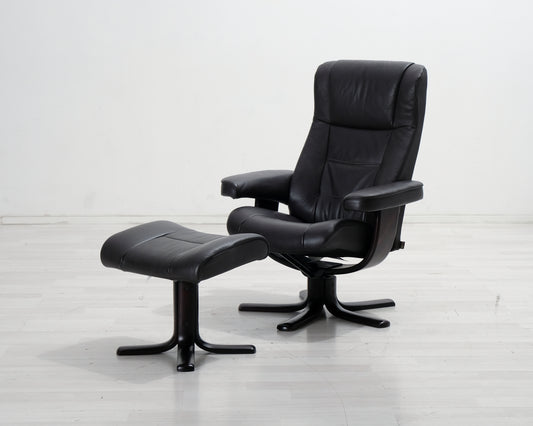 Läder recliner fotölj med fotstol